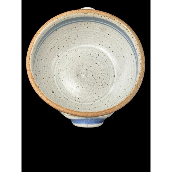 Salt Glaze Speckled Blue Bird Pottery Bowl Handled 6" Signed Handmade Turned - Picture 6 of 9